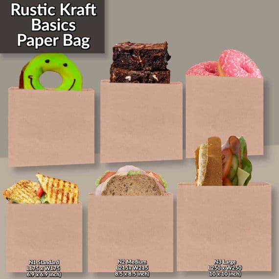 Rustic Kraft Paper Bakery Food Bags | 100% Home Compostable | Standard to Large