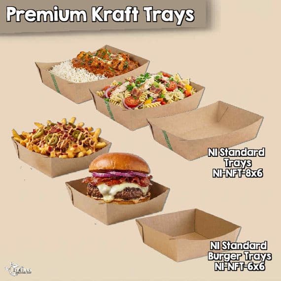 Kraft Basics Compostable & Recyclable Food Trays | Eco-Friendly Open-Top Paperboard Takeaway Trays | Plastic-Free Budget Street Food Containers
