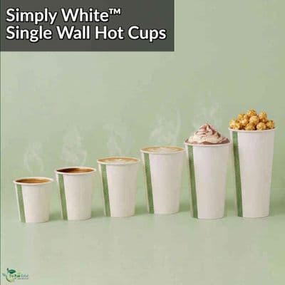 Simply White Compostable Single Wall Hot Cups | 4 to 20oz | Box of 1000