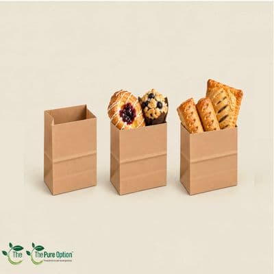 Small Premium Compostable Kraft Paper Carrier Food Bags | Box of 250
