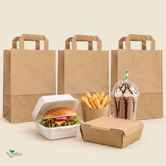 Standard Kraft Carrier Bags with Handles (Compostable) | The Pure Option