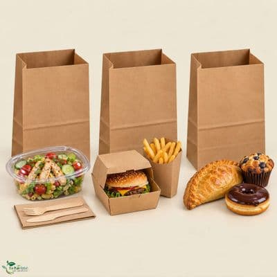 Standard Premium Compostable Kraft Paper Carrier Food Bags | Box of 250