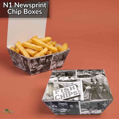 Standard Retro Newsprint Compostable Takeaway Boxes | Pack of 50