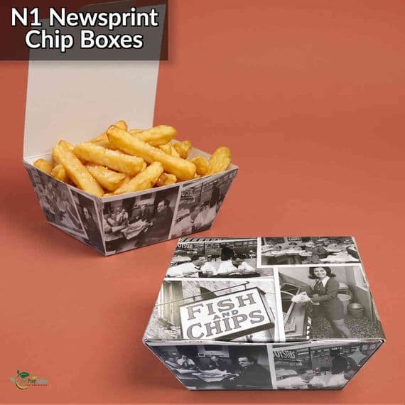 Standard Retro Newsprint Compostable Takeaway Boxes | Pack of 50
