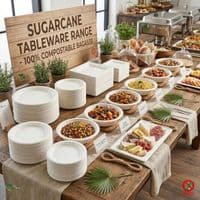 Sugarcane Bagasse Tableware Range: Eco-Friendly & Compostable | Packs of 50–125)