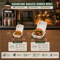 Sugarcane Bagasse Takeaway Food Boxes | Eco-Friendly Compostable Clamshell Meal Containers | Plastic-Free Street Food Catering Boxes