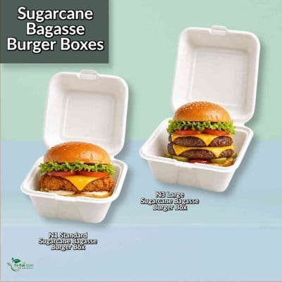 Sugarcane Bagasse Takeaway Burger Boxes | Compostable & Eco-Friendly | Box of 500
