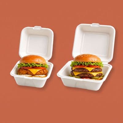 Sugarcane Bagasse Takeaway Burger Boxes | Compostable & Eco-Friendly | Pack of 50