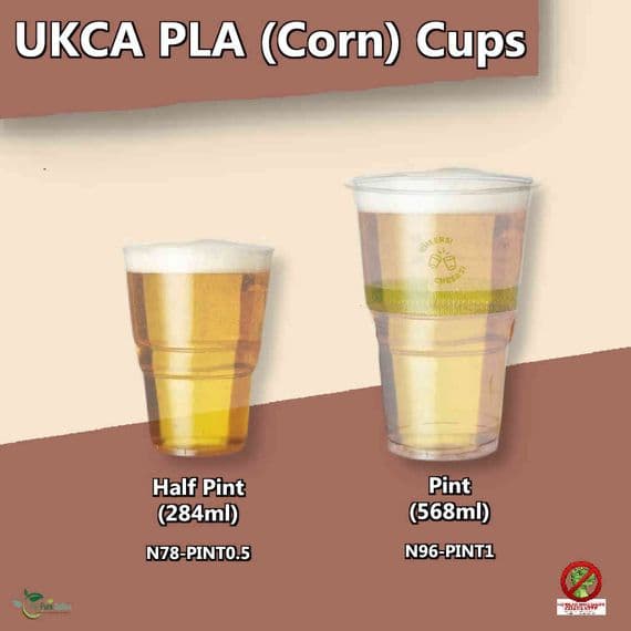 UKCA Bulk Corn Biodegradable Compostable Disposable Half & Pint Cups