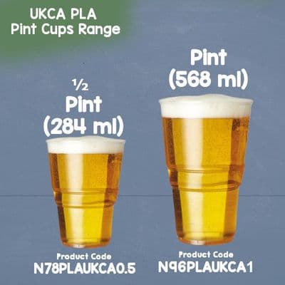 UKCA Bulk Corn Biodegradable Compostable Disposable Half & Pint Cups