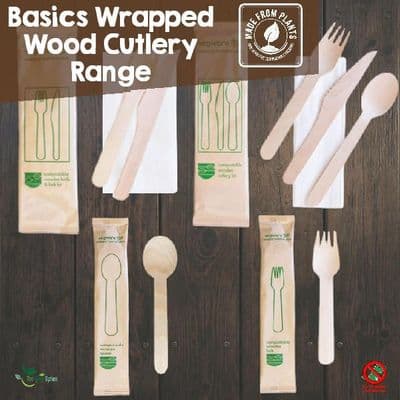 Wrapped Wood Cutlery | Eco-Friendly Compostable Wooden Utensils | Bulk Pack