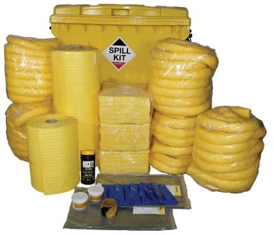 1100 Litre Chemical Spill Kit | Yellow Wheeled Bin with Drain Cover | CSKI