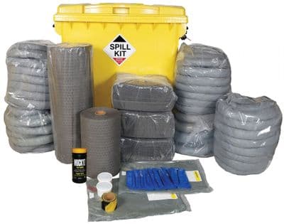 1100 Litre General Purpose Spill Kit | Yellow Wheeled Bin with Drain Cover | GSKI