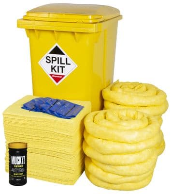 360 Litre Chemical Spill Kit | Yellow Wheeled Bin | CSK360