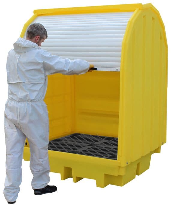 4 Drum Spill Pallet | Hard Cover Lockable Roller Shutter Door | 410 Litre Sump