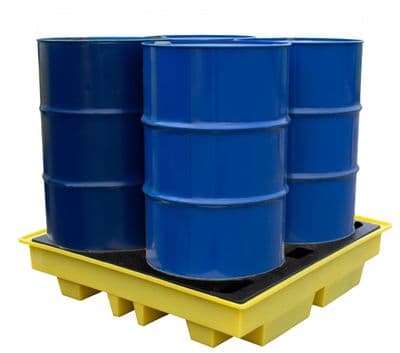 4 Drum Spill Pallet | Low Profile Forkliftable | 230 Litre Sump