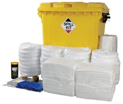 800 Litre Oil & Fuel Spill Kit With Drain Cover | Yellow Wheeled Bin | OSKT