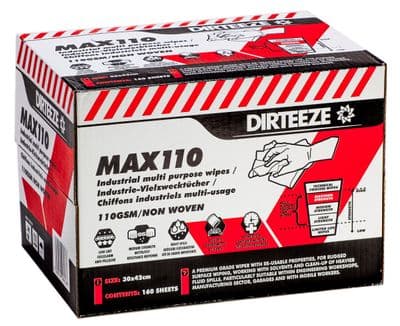 Dirteeze Heavy Duty Maximum Strength Industrial Wipes Box of 160 Wipes for Surface Cleaning- MAX110B