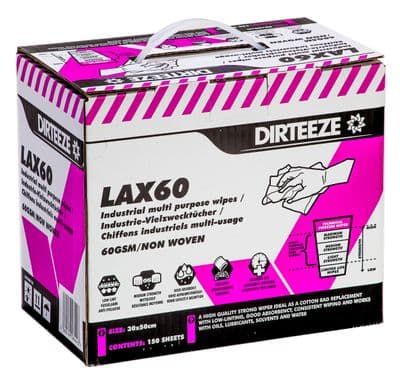 Dirteeze High Strength Technical Process Wipes Box of 150 Large Wipes  - LAX60B