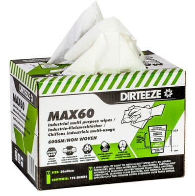Dirteeze Lightweight Industrial Wipes Box of 176 Wipes for Cleaning Glass and Maintenance - MAX60B