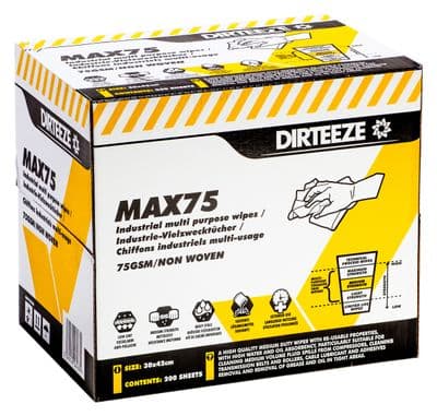 Dirteeze Medium Strength Industrial Wipes Box of 200 Wipes for Oils, Grease & Lubricants - MAX75B