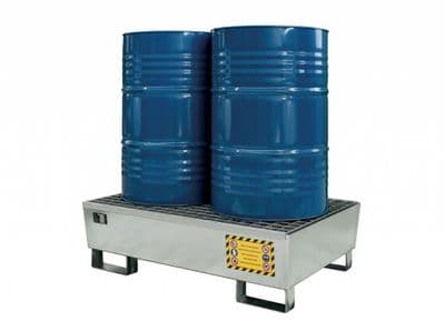 Galvanised Steel Spill Pallet for 2 Drums  Nestable Design - EKON102ZE0004