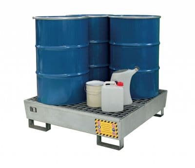 Galvanised Steel Spill Pallet for 4 Drums  Nestable Design - EKON104ZE0008