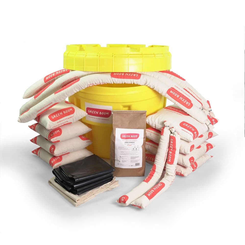 Green Boom Oil Only Spill Kit 50 Litre Yellow Drum Eco Absorbent