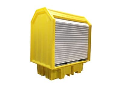 Hard Covered Spill Pallet For 2 x 205ltr Drums Lockable Roller Shutter Door 230ltr Sump - BP2HC