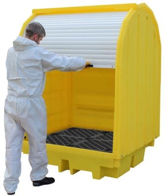 Hard Covered Spill Pallet For 4 x 205ltr Drums Lockable Roller Shutter Door 410ltr Sump - BP4HC