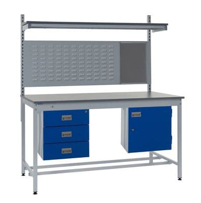 Kit D - Workbench with Storage Cupboard, Triple Drawer Unit, Louvre Panel & Shelf