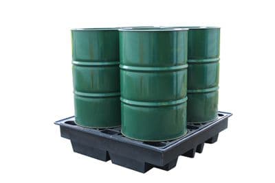 Recycled Low Profile Drum Spill Pallet For 4 x 205ltr Drums 230ltr Sump - BP4LR