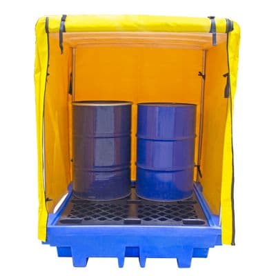 Special Offer - Blue & Yellow Covered Drum Spill Pallet For 4 x 205ltr Drums 410ltr Sump - BP4C