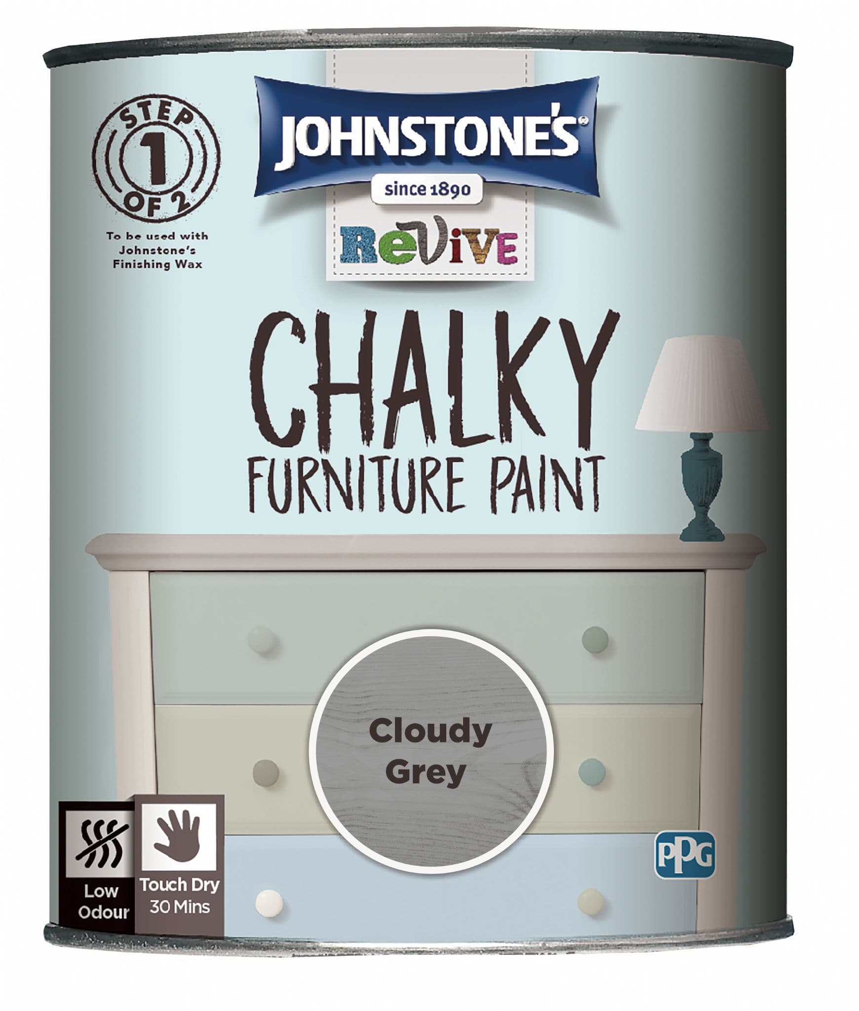 Johnstone s Cloudy Grey Chalky Furniture Paint 750ml