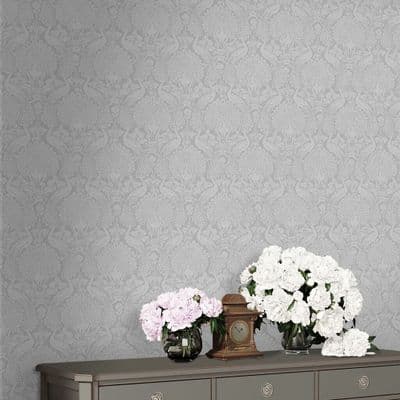 Laura Ashley Peacock Damask - Pale Slate