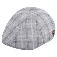 6 Panel Summer Grey Check Cotton Flat Hat O Size
