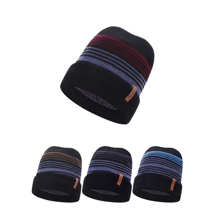 Beanie fur linned stripy hat