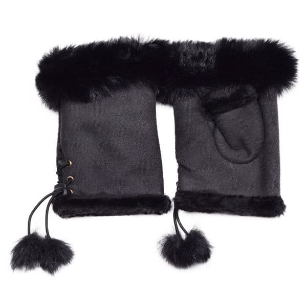 Black Fur hand warmer gloves
