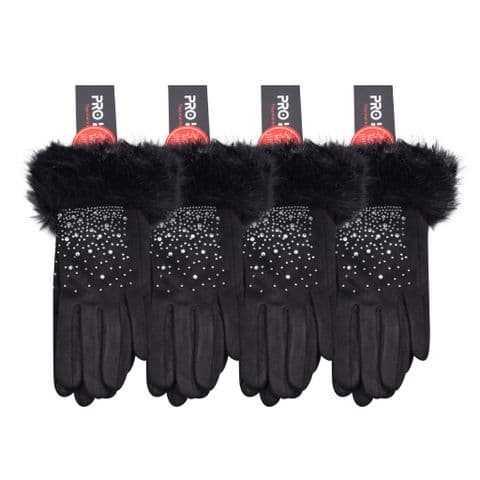 Black round furr cotton touch gloves