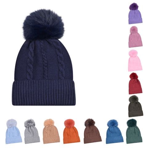 Cable knit pom pom beanie hats 50 pcs by £137.5