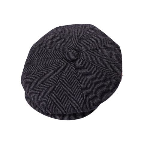 Charcoal herringbone baker boy hat