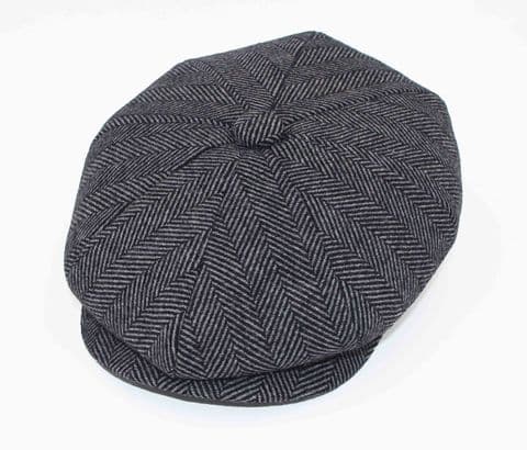 Compact grey herringbone baker boy hat