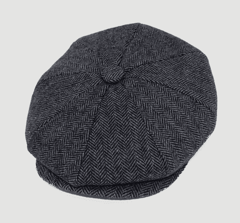 Dark grey herringbone baker boy hat