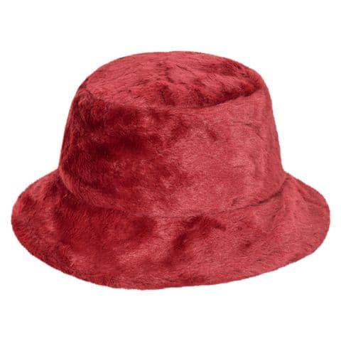 fluffy fur burgundy bucket winter hat