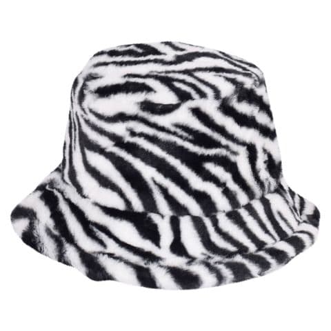 fluffy fur white zebra bucket winter hat