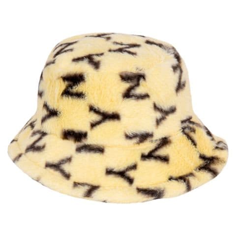 fluffy fur yellow ny bucket winter hat