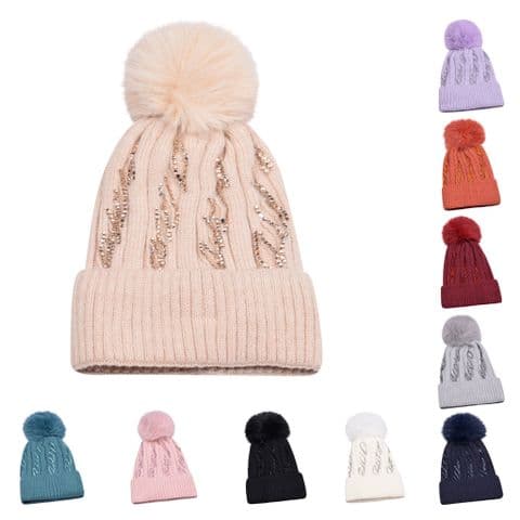 Girl Zigzag  Pompom Beanie Hat 100 pcs by £300