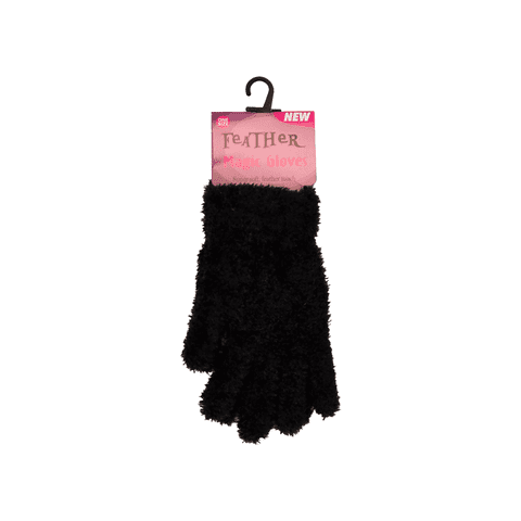 Girls Black Feather Gloves