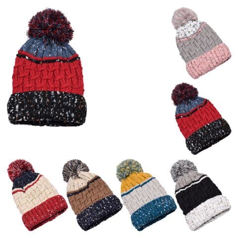 Girls Dotted Furr Lined Beanie Hat