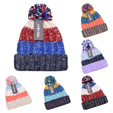 Girls tri colour fur lined beanie hat